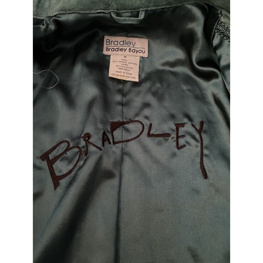 Women's Green Suede Jacket with Woven Trim - Picture 7 of 11